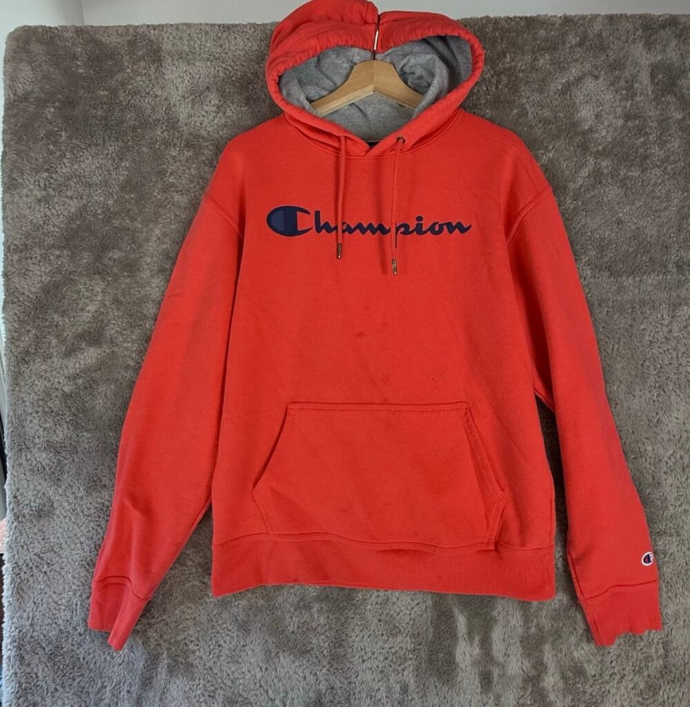 Champion Men's Powerblend Fleece Pullover Hoodie Sweatshirt Coral Orange Red M
